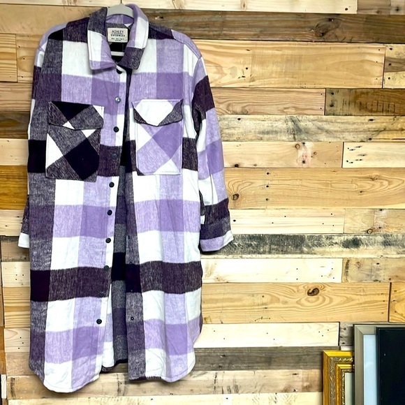 Ashley By 26 International Jackets & Blazers - Ashley by 26 International Outerwear purple and white buffalo plaid long jacket